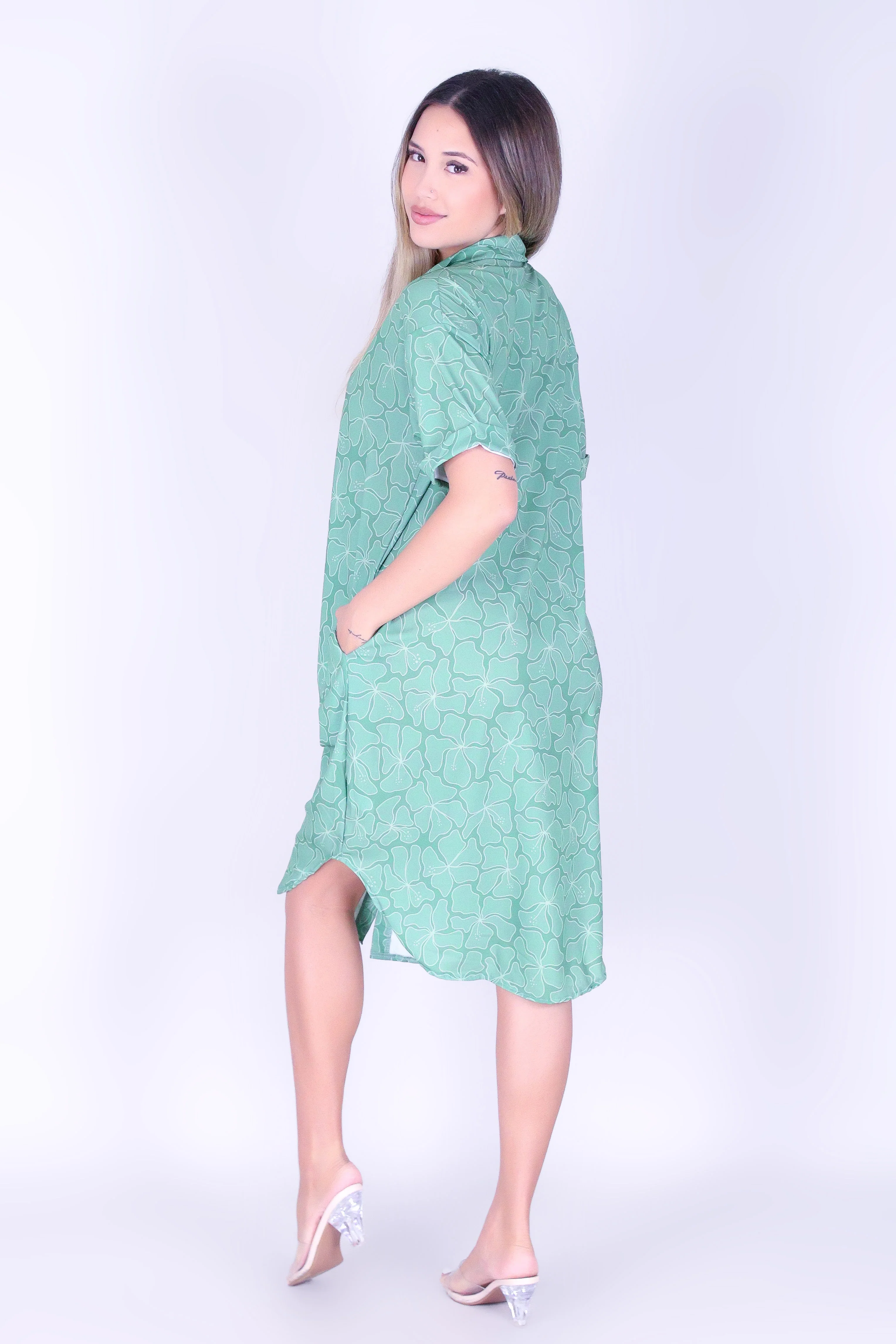 WAVY HIBISCUS BUTTON DOWN DRESS - Image 3