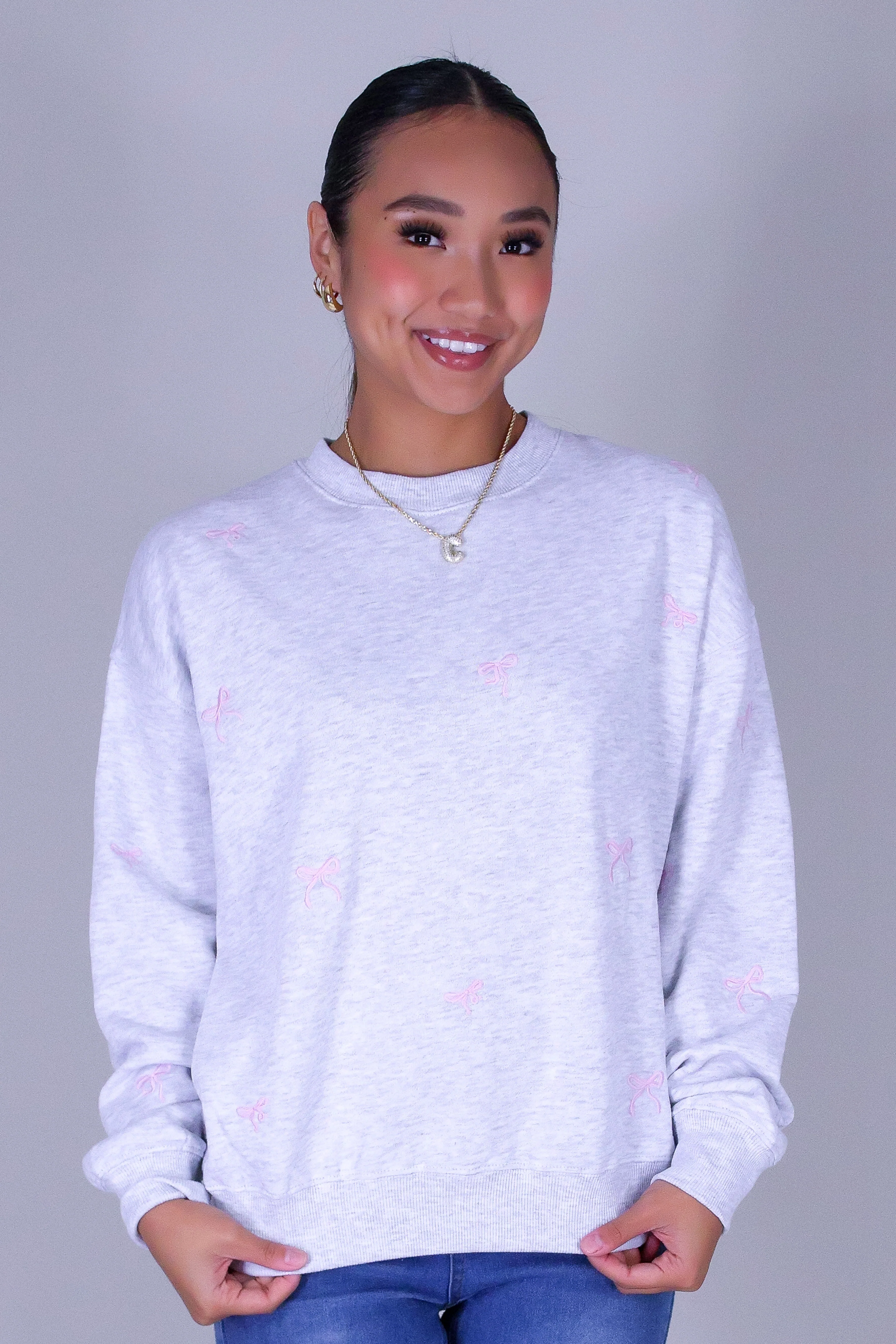 BOW EMBROIDERED CREW SWEATER - Image 2