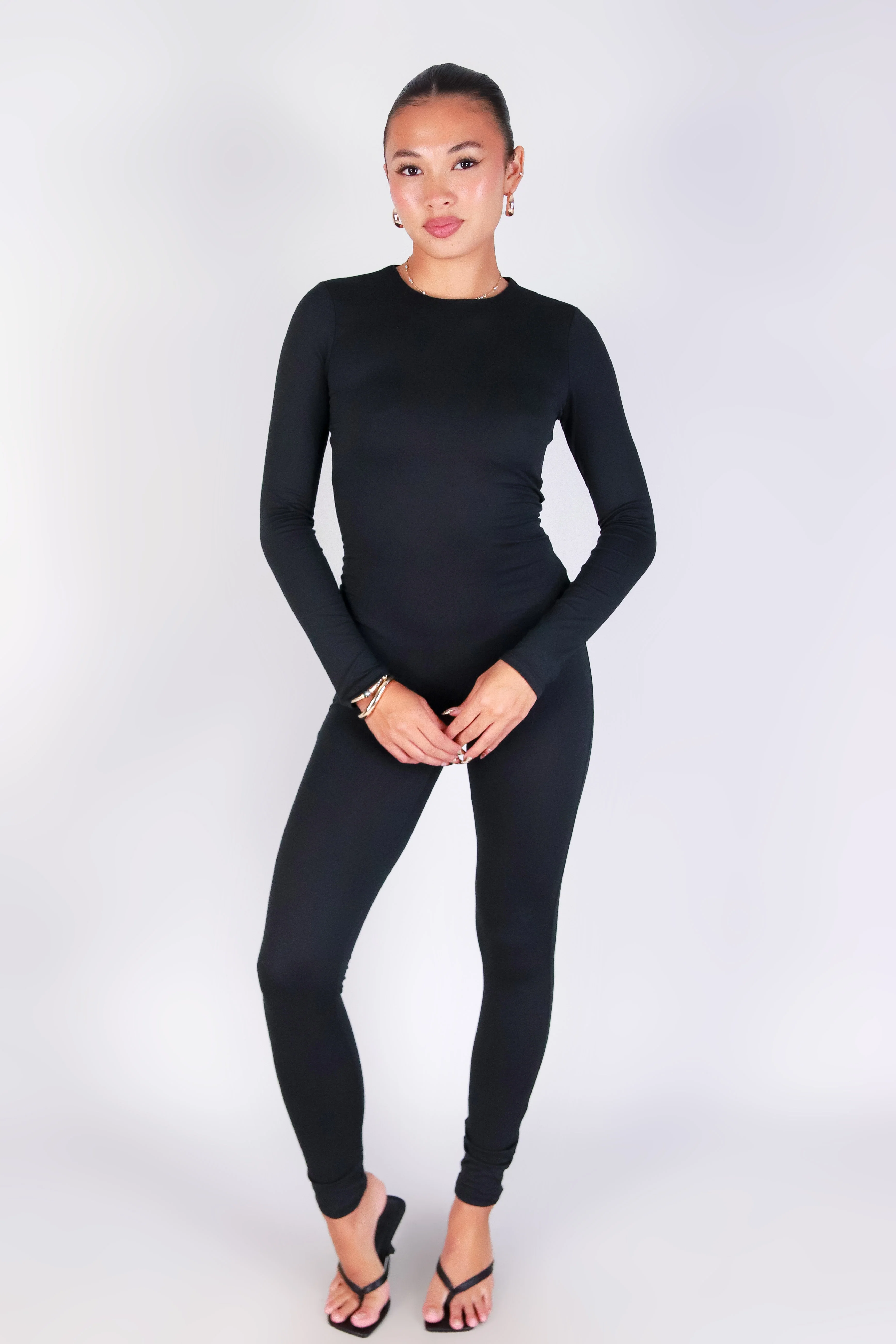 BABE IN BLACK CATSUIT JUMPSUIT