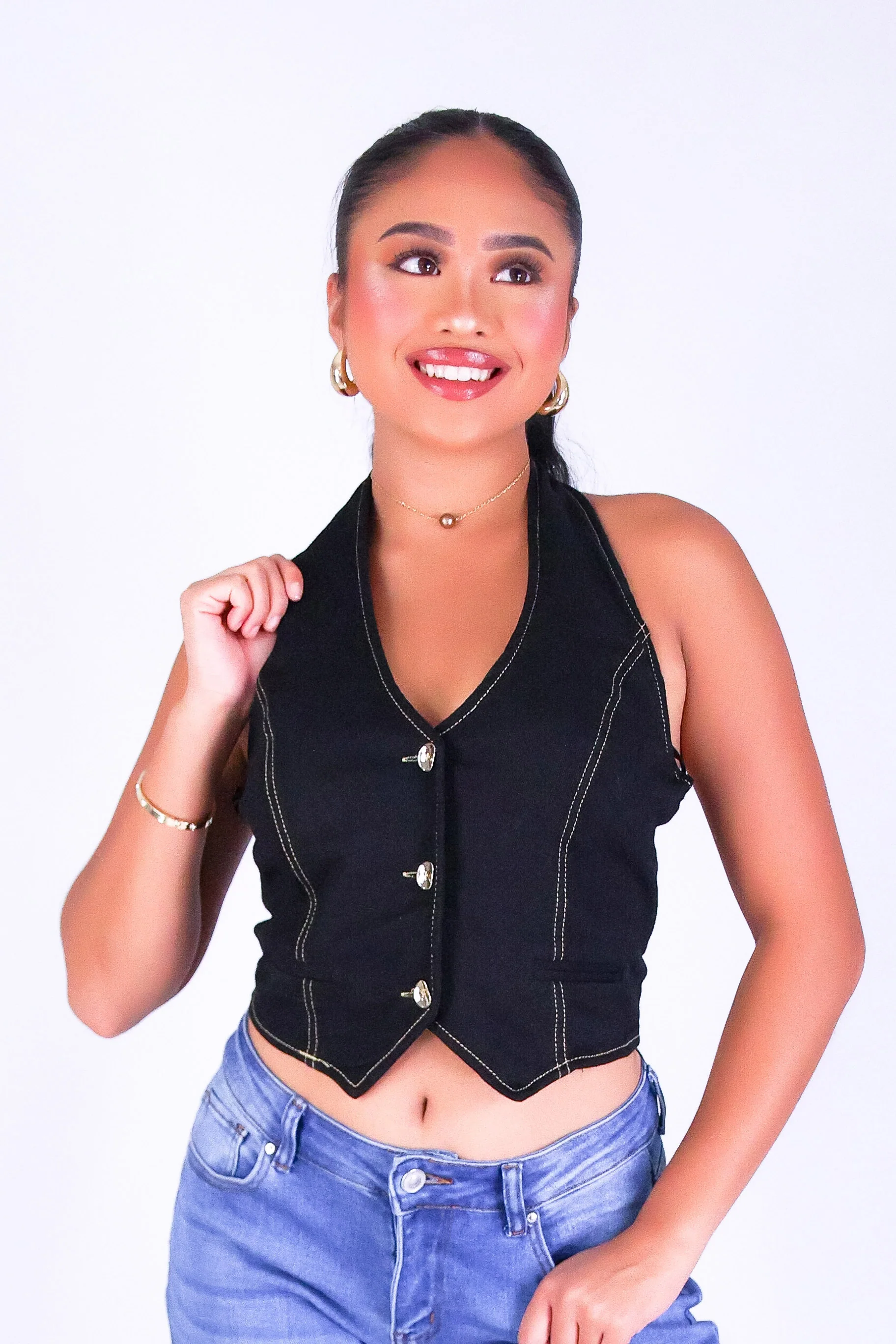 DENIM DIVA HALTER VEST TOP - Image 2