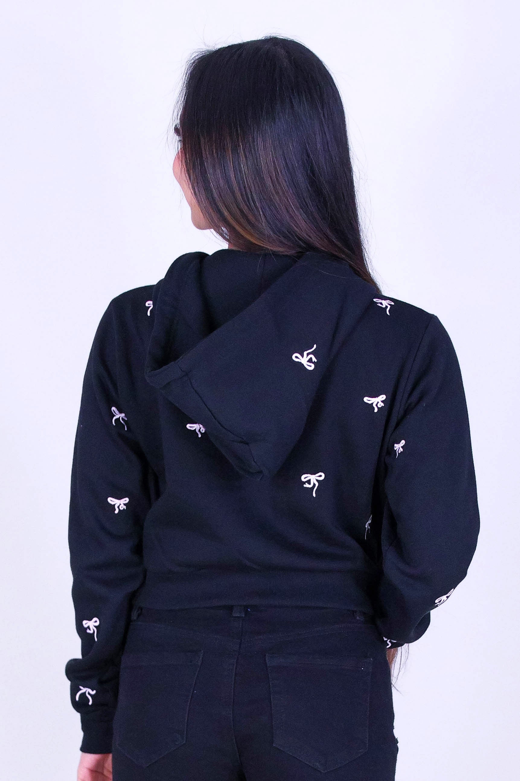 BOW EMBROIDERED CROPPED ZIP HOODIE - Image 4