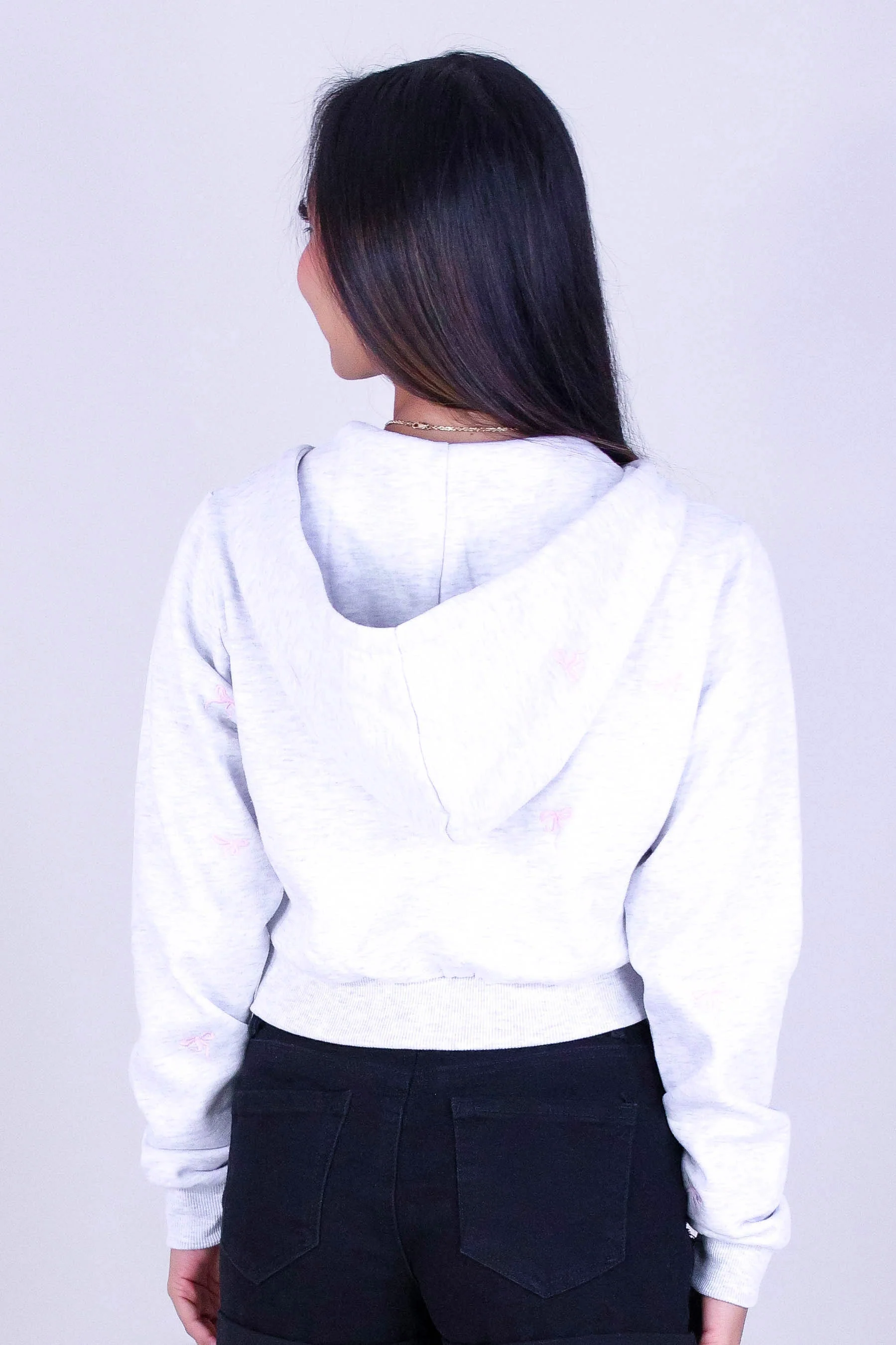 BOW EMBROIDERED CROPPED ZIP HOODIE - Image 4